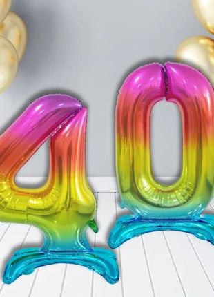 Színes Rainbow 4-es szám fólia lufi talppal 74 cm