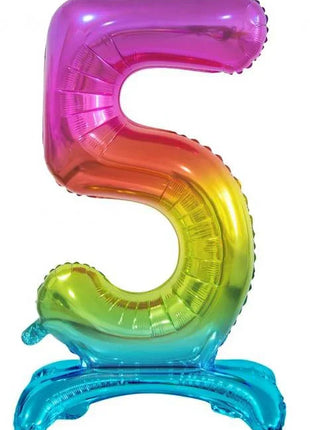 Színes Rainbow 5-ös szám fólia lufi talppal 74 cm
