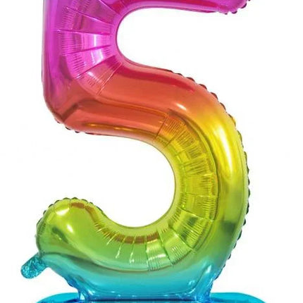 Színes Rainbow 5-ös szám fólia lufi talppal 74 cm