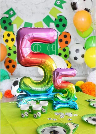 Színes Rainbow 5-ös szám fólia lufi talppal 74 cm