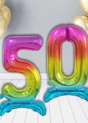 Színes Rainbow 5-ös szám fólia lufi talppal 74 cm