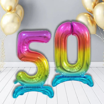 Színes Rainbow 5-ös szám fólia lufi talppal 74 cm