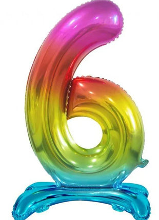 Színes Rainbow 6-os szám fólia lufi talppal 74 cm
