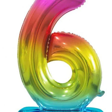 Színes Rainbow 6-os szám fólia lufi talppal 74 cm