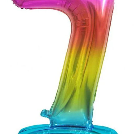 Színes Rainbow 7-es szám fólia lufi talppal 74 cm
