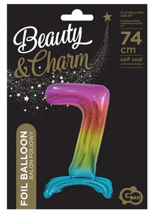 Színes Rainbow 7-es szám fólia lufi talppal 74 cm