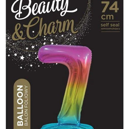Színes Rainbow 7-es szám fólia lufi talppal 74 cm