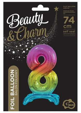 Színes Rainbow 8-as szám fólia lufi talppal 74 cm