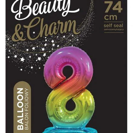 Színes Rainbow 8-as szám fólia lufi talppal 74 cm