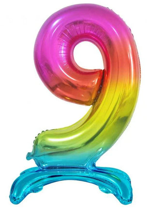 Színes Rainbow 9-es szám fólia lufi talppal 74 cm