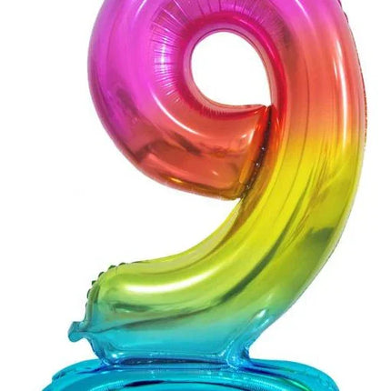 Színes Rainbow 9-es szám fólia lufi talppal 74 cm