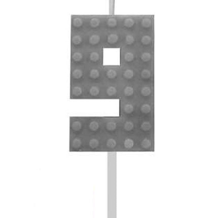 Építőkocka 9-es Grey Blocks tortagyertya, számgyertya