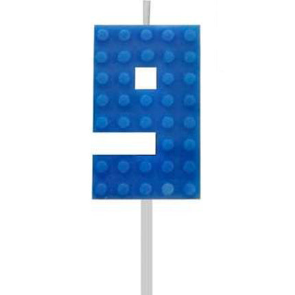 Építőkocka 9-es Blue Blocks tortagyertya, számgyertya
