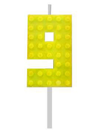 Építőkocka 9-es Yellow Blocks tortagyertya, számgyertya