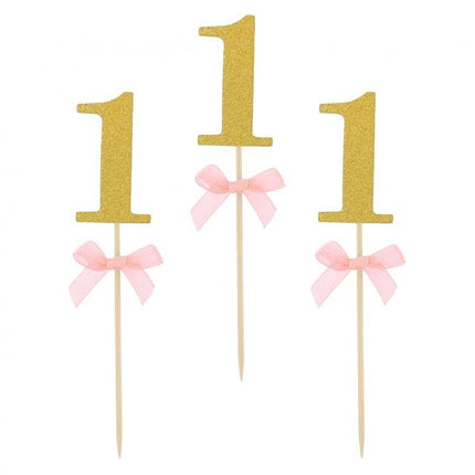 Rózsaszín 1st Birthday díszítő pálca 10 db-os