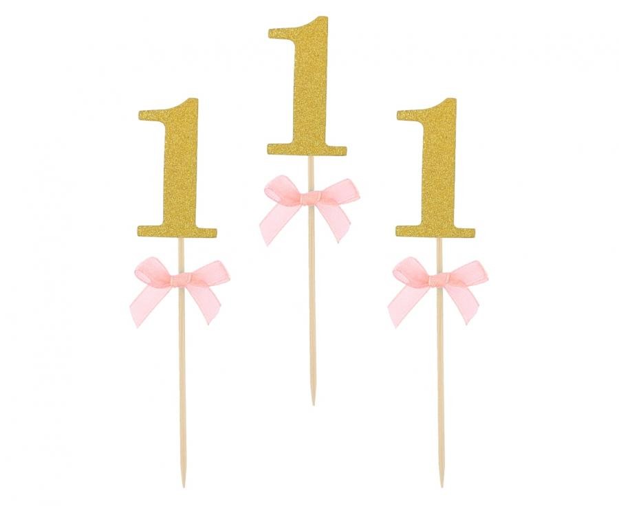 Rózsaszín 1st Birthday díszítő pálca 10 db-os