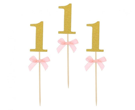 Rózsaszín 1st Birthday díszítő pálca 10 db-os
