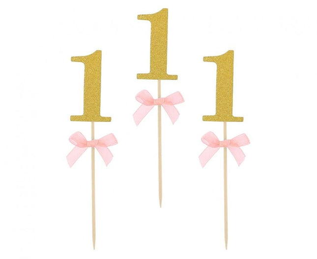 Rózsaszín 1st Birthday díszítő pálca 10 db-os