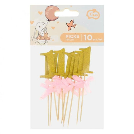 Rózsaszín 1st Birthday díszítő pálca 10 db-os