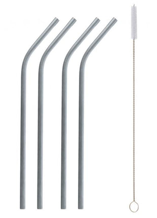 Ezüst Silver fém szívószál 4 db-os + kefe
