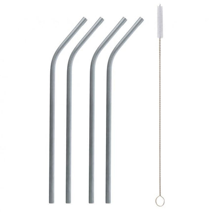 Ezüst Silver fém szívószál 4 db-os + kefe