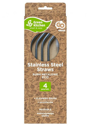 Ezüst Silver fém szívószál 4 db-os + kefe