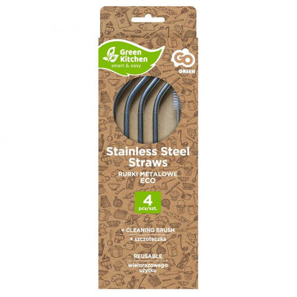 Ezüst Silver fém szívószál 4 db-os + kefe