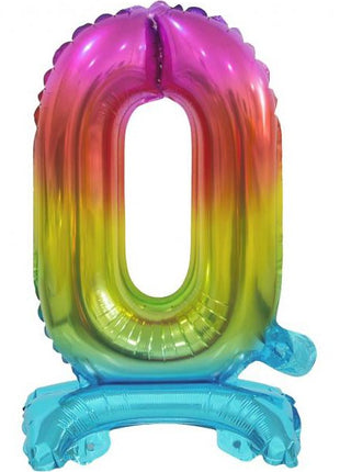 Színes Rainbow mini 0-ás szám fólia lufi talppal 38 cm
