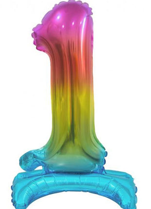Színes Rainbow mini 1-es szám fólia lufi talppal 38 cm