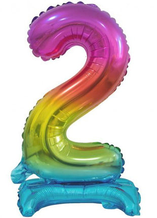 Színes Rainbow mini 2-es szám fólia lufi talppal 38 cm