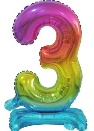 Színes Rainbow mini 3-as szám fólia lufi talppal 38 cm