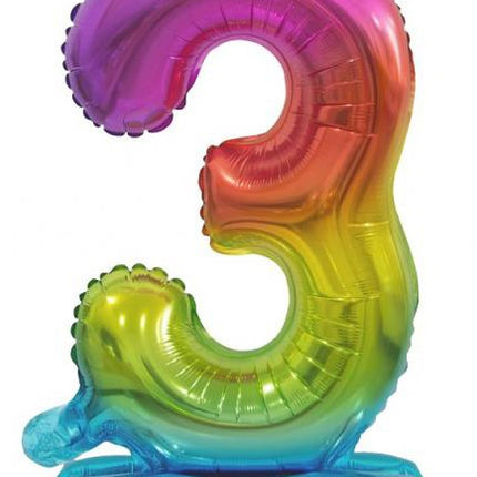 Színes Rainbow mini 3-as szám fólia lufi talppal 38 cm