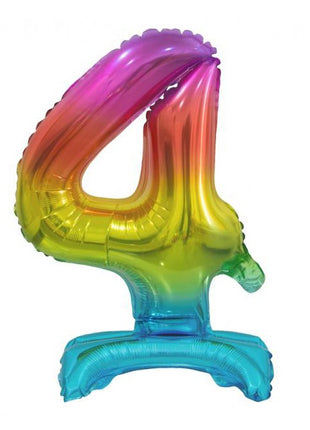 Színes Rainbow mini 4-es szám fólia lufi talppal 38 cm