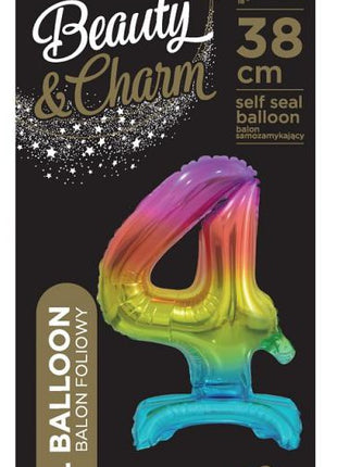 Színes Rainbow mini 4-es szám fólia lufi talppal 38 cm