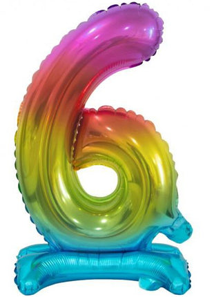 Színes Rainbow mini 6-os szám fólia lufi talppal 38 cm