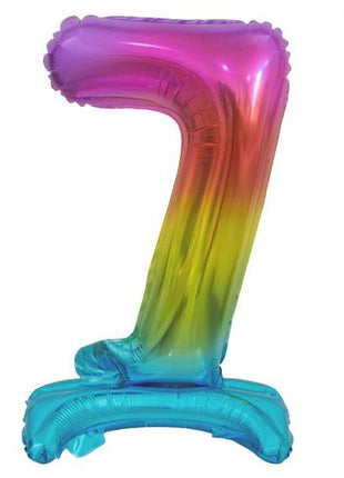 Színes Rainbow mini 7-es szám fólia lufi talppal 38 cm