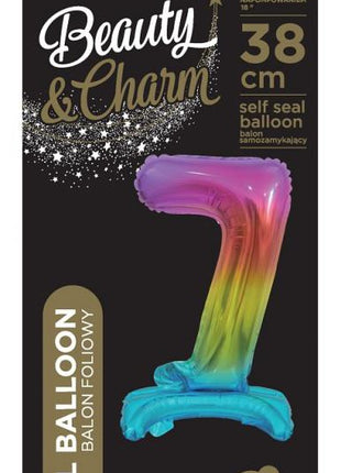 Színes Rainbow mini 7-es szám fólia lufi talppal 38 cm