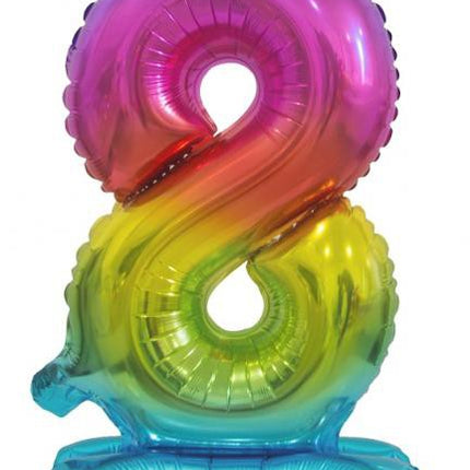 Színes Rainbow mini 8-as szám fólia lufi talppal 38 cm