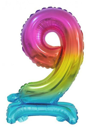 Színes Rainbow mini 9-es szám fólia lufi talppal 38 cm