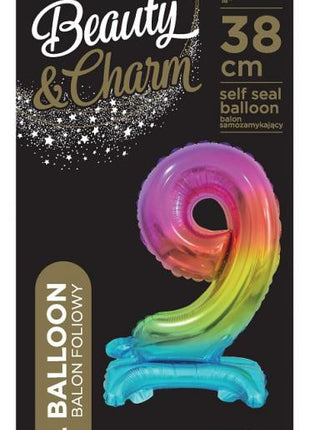 Színes Rainbow mini 9-es szám fólia lufi talppal 38 cm