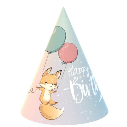 Róka Happy Birthday Fox party kalap, csákó 6 db-os