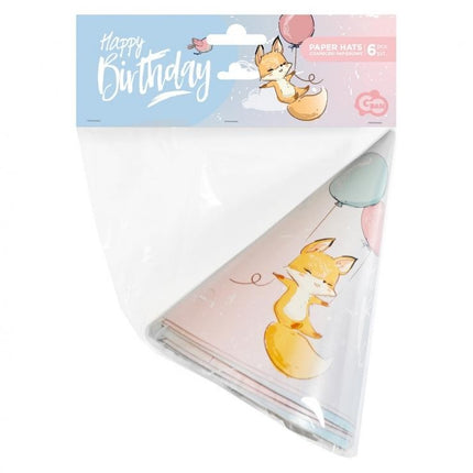 Róka Happy Birthday Fox party kalap, csákó 6 db-os