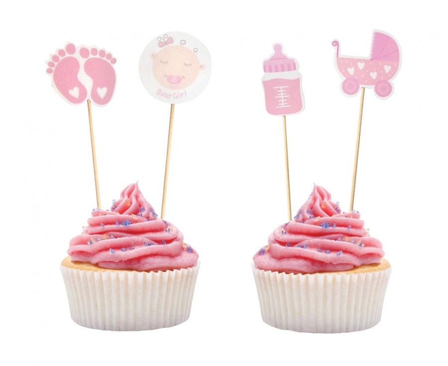 Rózsaszín Baby Girl díszítő pálca 12 db-os