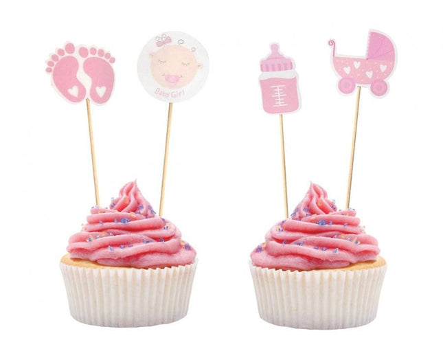 Rózsaszín Baby Girl díszítő pálca 12 db-os