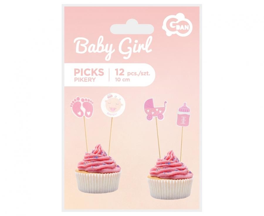 Rózsaszín Baby Girl díszítő pálca 12 db-os