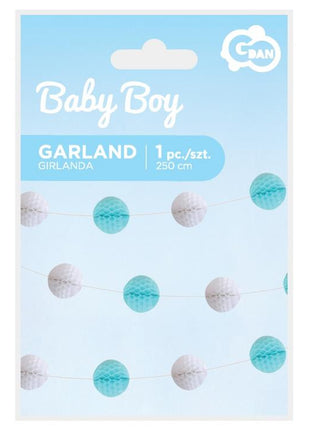Baby Boy papír pom pom girland 250 cm