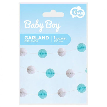 Baby Boy papír pom pom girland 250 cm