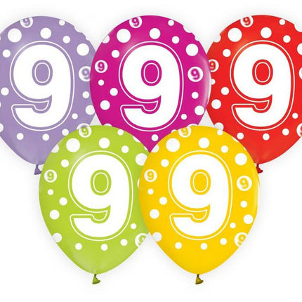 Happy Birthday 9 Dots léggömb, lufi 5 db-os 12 inch (30cm)