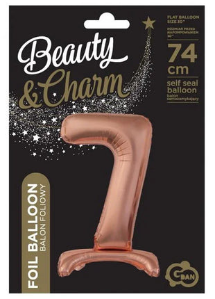 Rose Gold 7-es szám fólia lufi talppal 74 cm