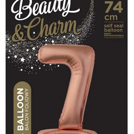 Rose Gold 7-es szám fólia lufi talppal 74 cm